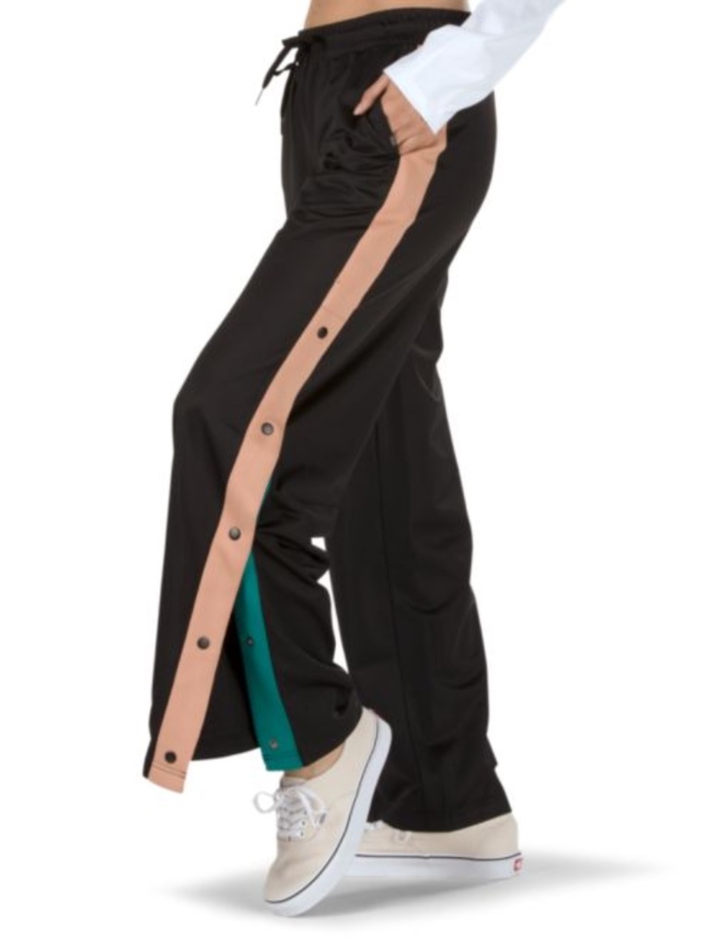 Vans women’s Black Track Pants with Tan Side Stripe